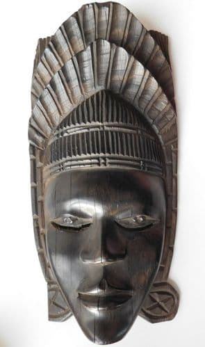 Vintage wooden mask with head-dress Tribal wood carving 10